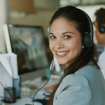 Woman wearing headset