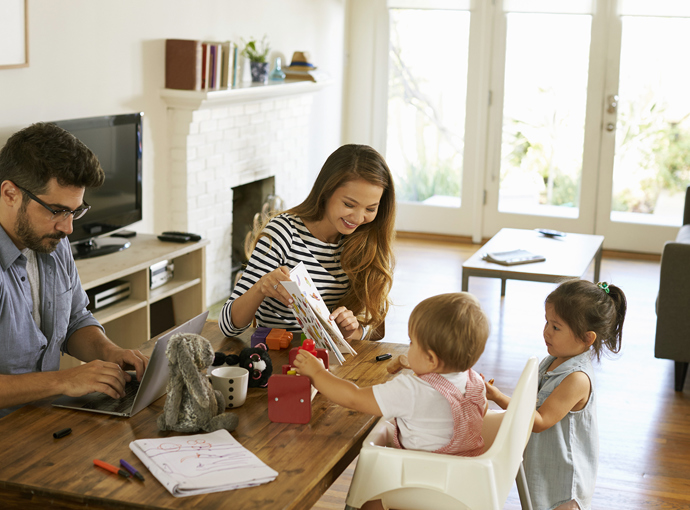 Family looking at finances