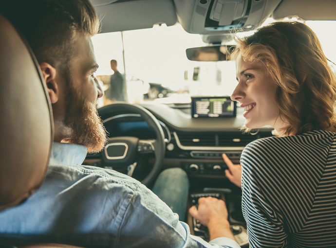 Couple test drives a car