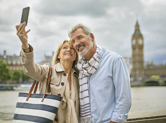 Couple taking a photo on vacation