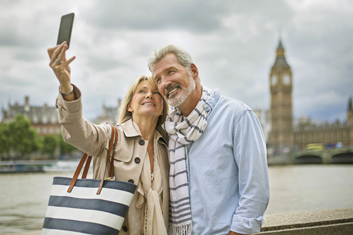 Couple taking a self photograph.