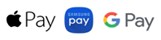Apple Pay, Samsung Pay, and Google Pay logos