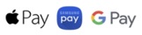 Apple Pay, Samsung Pay, and Google Pay logos