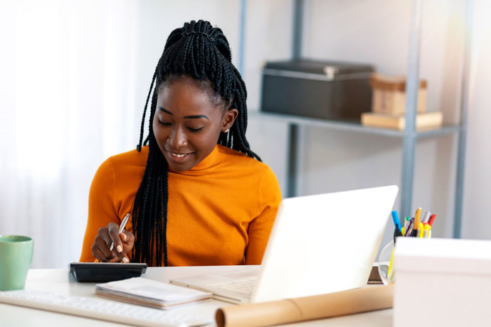 Woman checking her finances