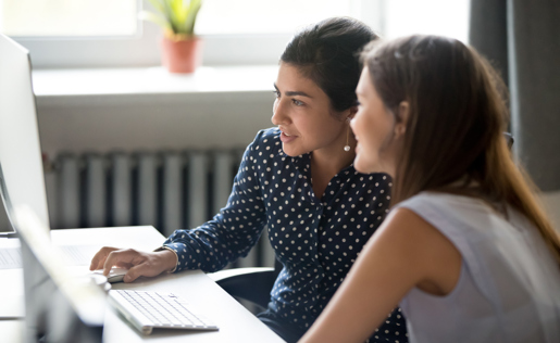 Women working at a computer