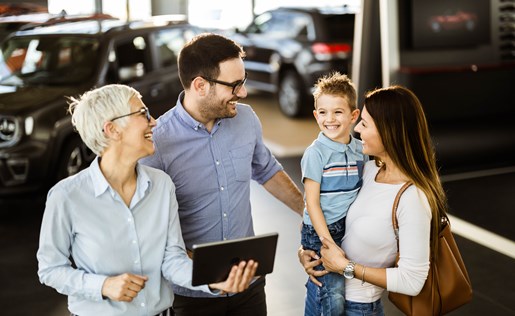 A family of three buying a new car