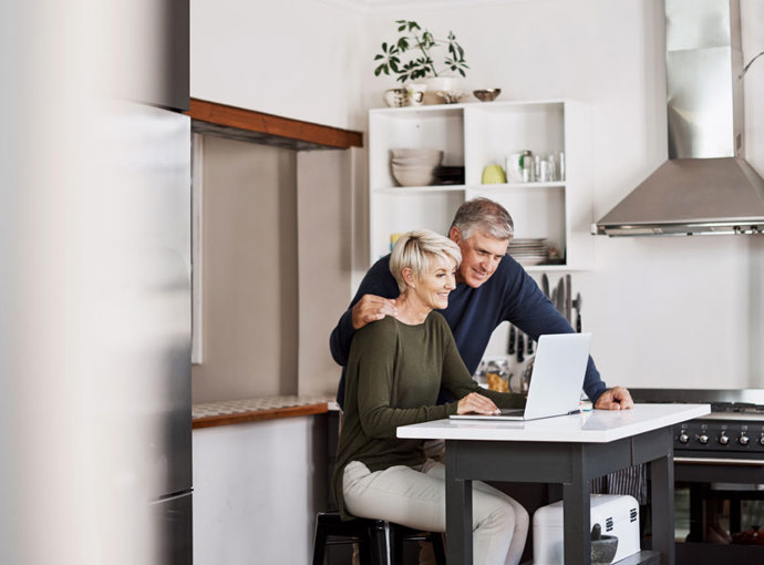 Couple looking over their finances.