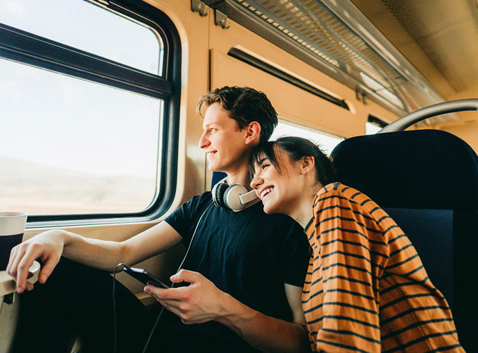 A couple on a train ride