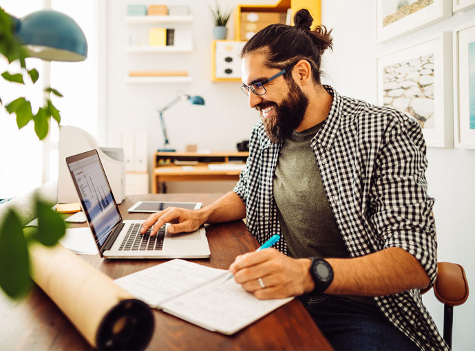 Man working on his finances