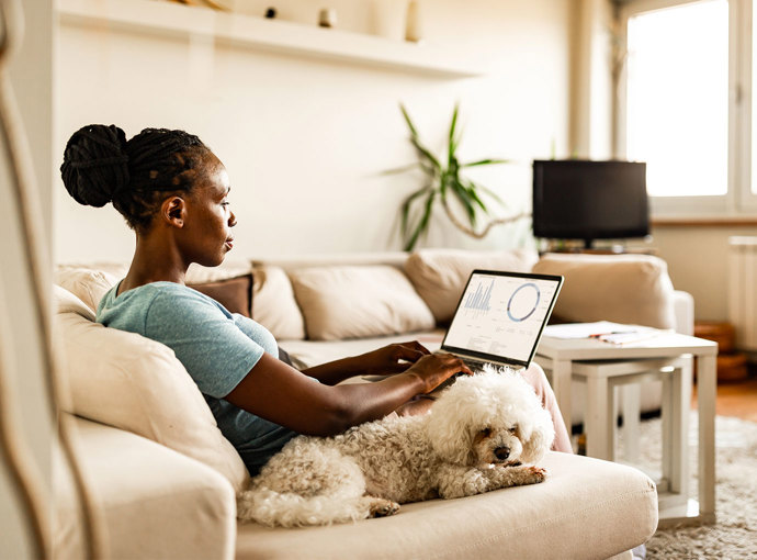 Woman checking her finances online